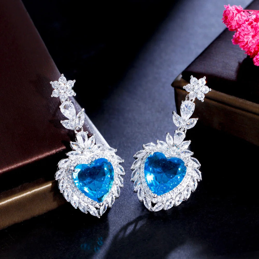 ThreeGraces Elegant Big Heart Shaped Cubic Zirconia Stone Bridal Dangle Drop Long Earrings for Women Wedding Party Jewelry E2108