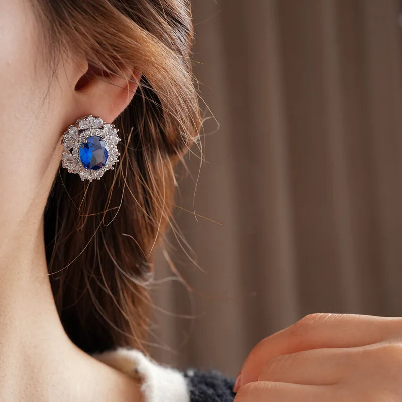 Medium Vintage Inlaid Rhinestone Three-piece Jewelry Set Oval Ring Earring Light Luxury Fashion Necklace Accessories Set