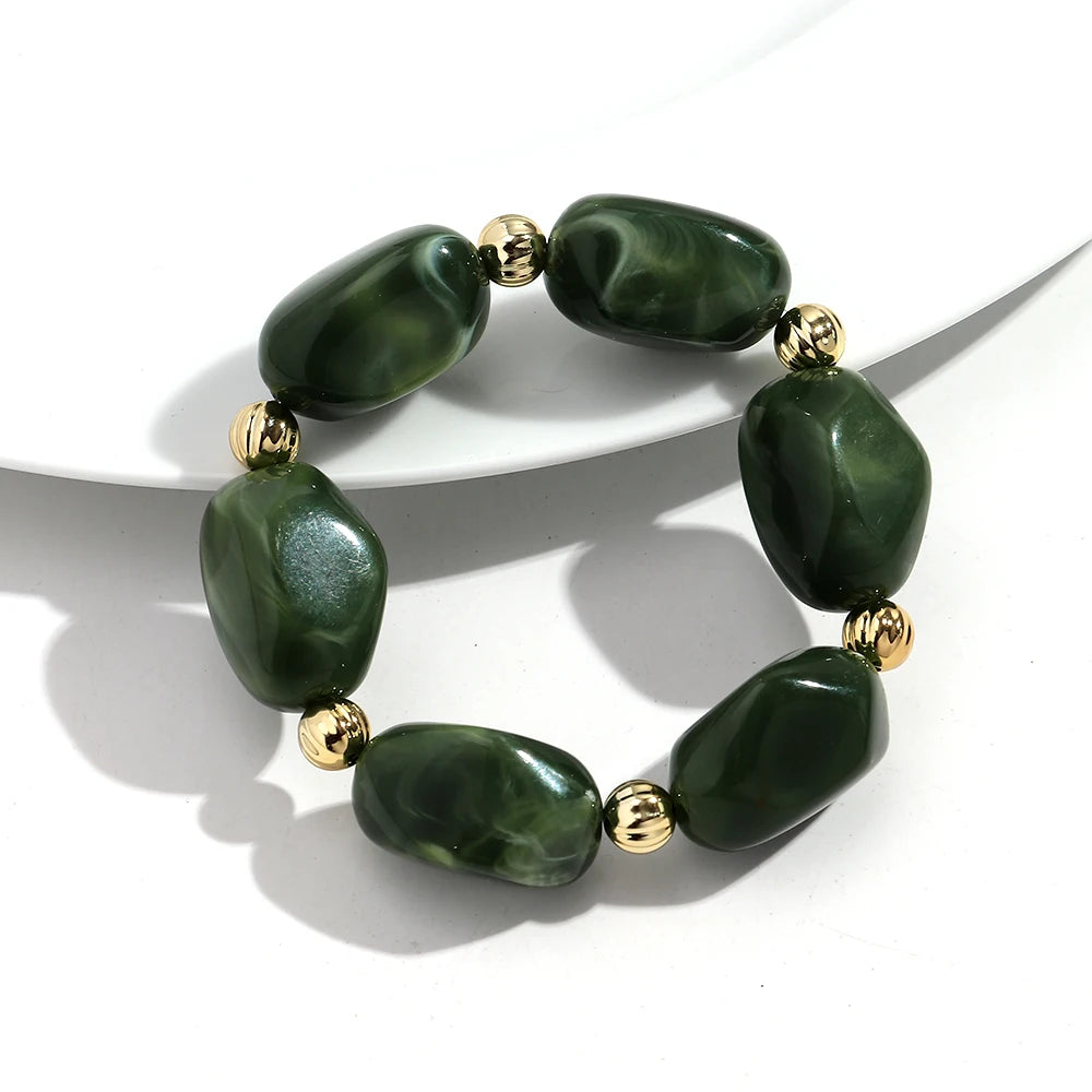 Fashion Acrylic Marbled Irregular Geometry Beads Stretch Bracelet Elegant Colorful Cuff Bangle Bracelets 2026 Trendy Jewelry