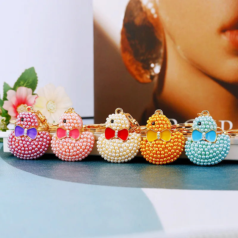 Creative rhinestone cute big yellow duck car keychain women's bag pendant metal key chain ring festival gift wholesale