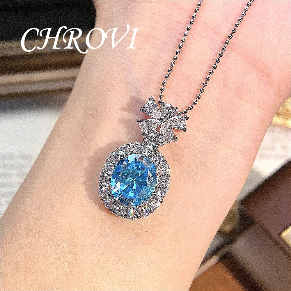 Aromatherapy 925 sterling silver romantic Paraiba diamond pendant necklace with full-cut oval zircon bracelet set