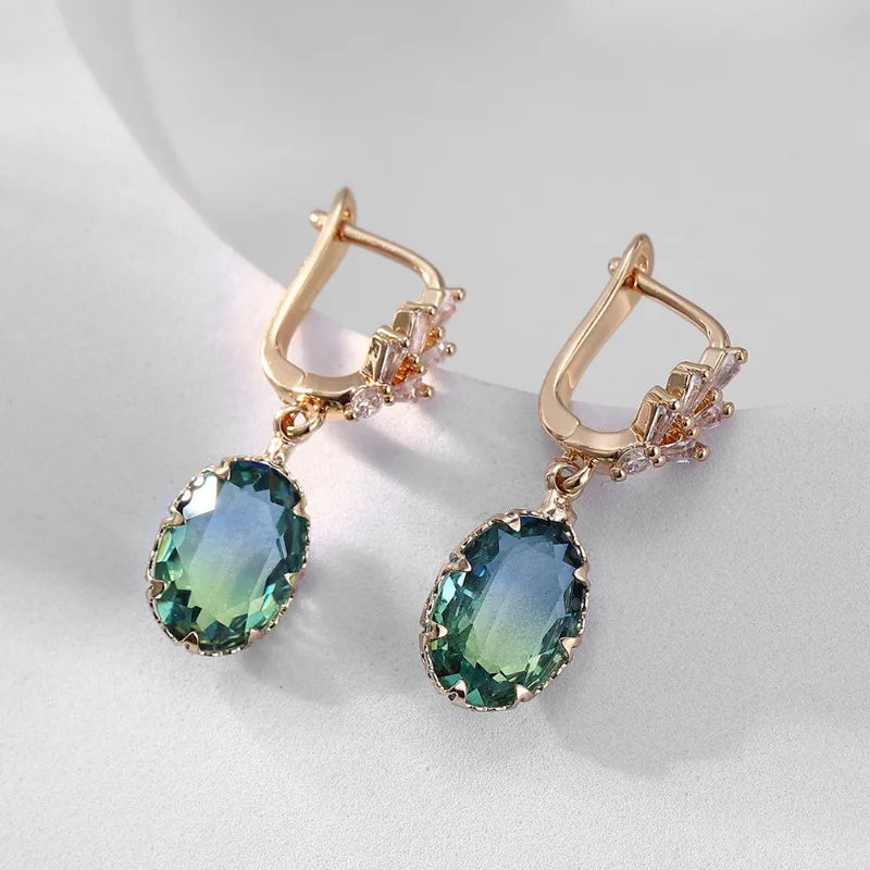 1 Pair Fashion Synthesis Zircon Tourmaline Drop Golden Earrings Temperament leaf Ear Stud Female Ear Buckle Jewelry for Women