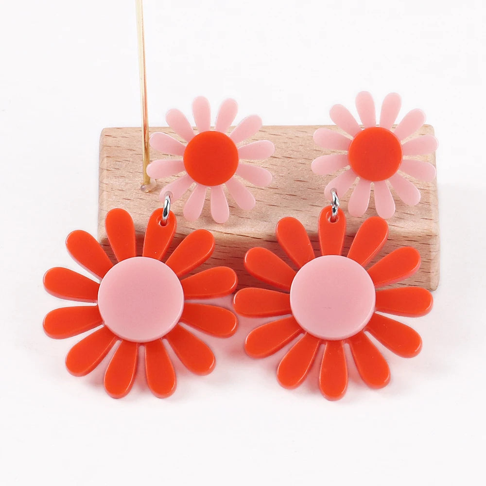 FishSheep Korean Cute Acrylic Flower Earrings for Women Trendy Geometric Daisy Pendant Drop Earrings 2022 Fashion Jewelry Gifts