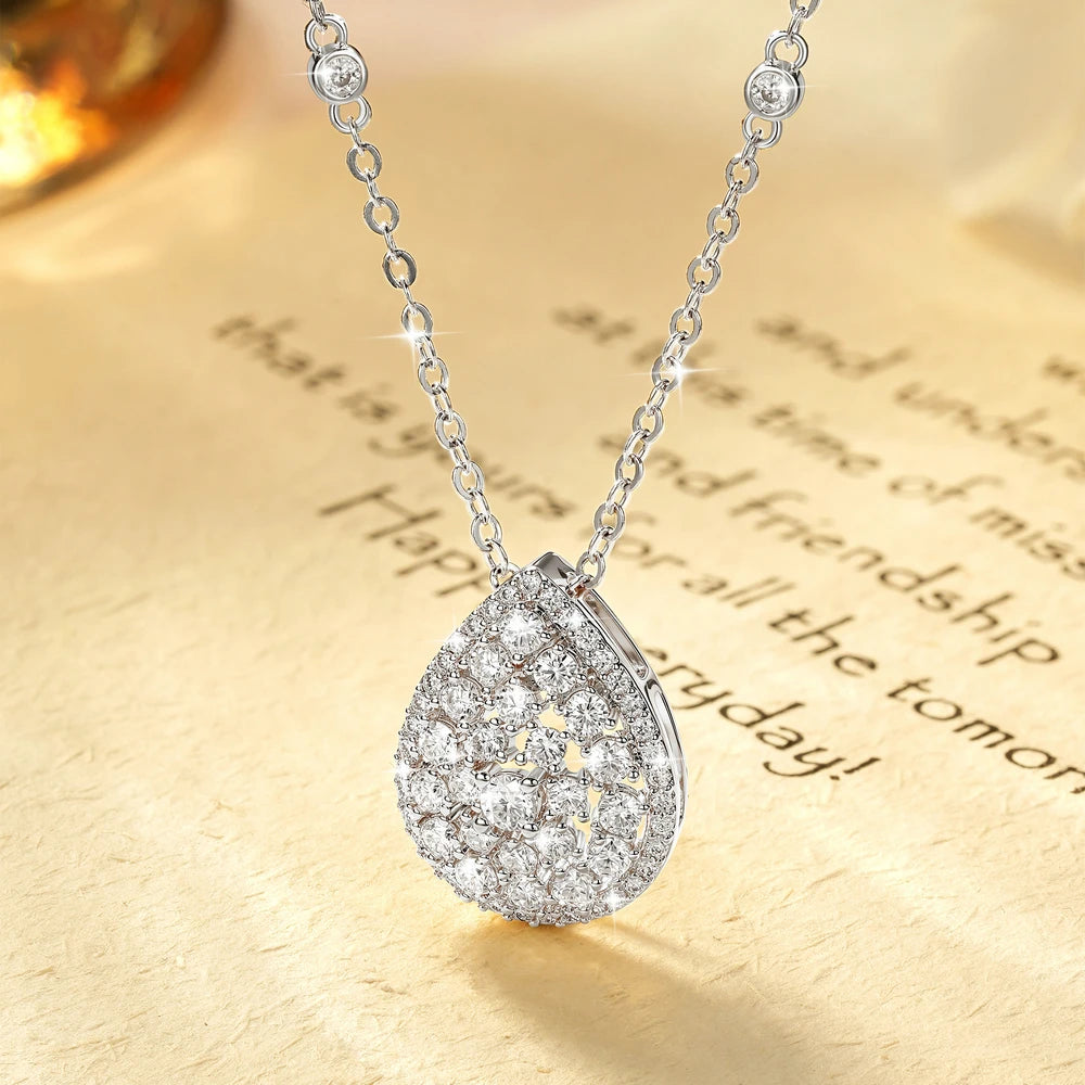 OXTAO Moissanite Water Drop Pendant Necklace 2.5mm D VVS1 For Women Wedding Engagement Charm Necklace Jewelry 14K Gold Filled