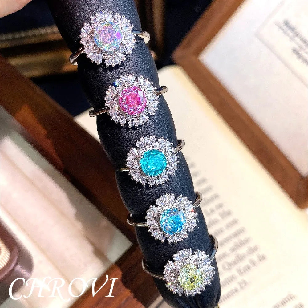 Light luxury 925 sterling silver octagonal millennium rose ring with high-grade square diamond women's ring