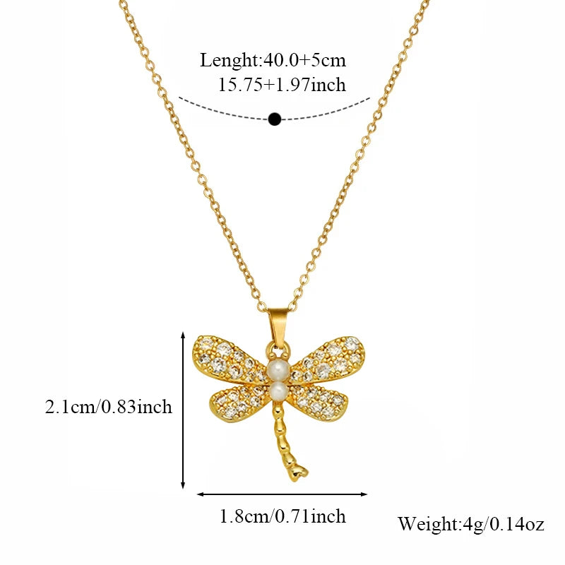 EILIECK Stainless Steel Exquisite Butterfly Zirconia Pendant Necklace For Women Fashion 18K Gold PVD Plated Daily Jewelry Gift