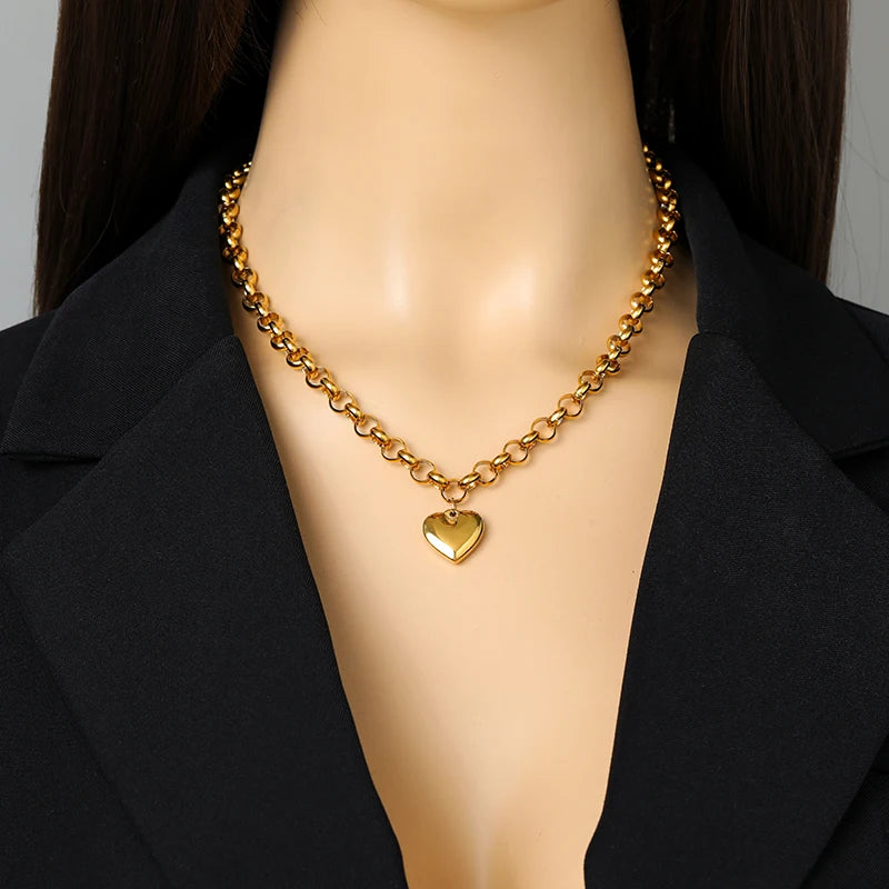 EILIECK 316L Stainless Steel Heart Love Pendant Necklace For Women Daily Wear Trendy Exquisite Charm Neck Chain Jewelry Gift
