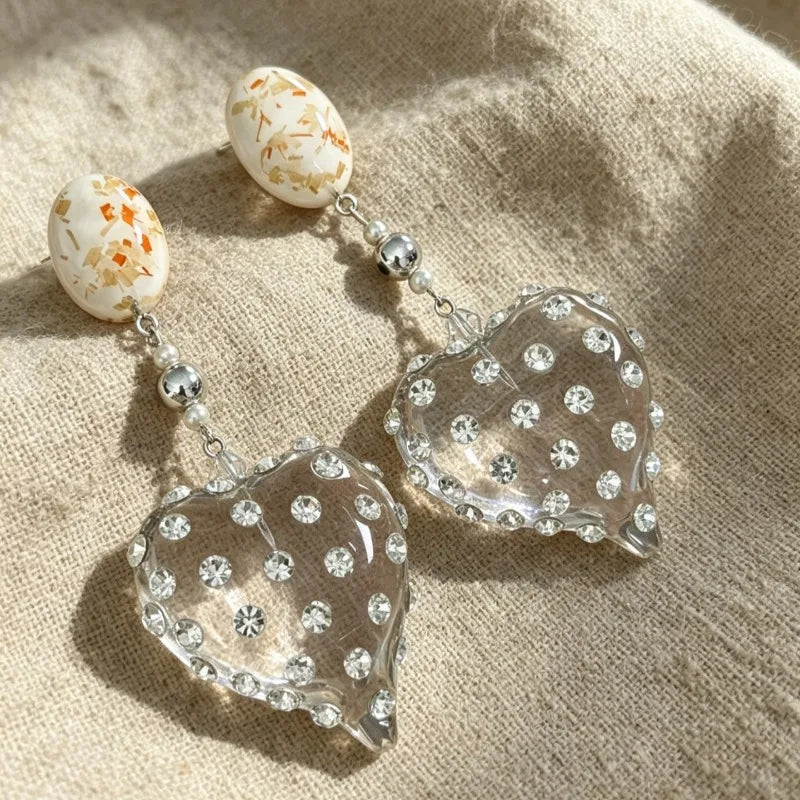 Crystal Earrings for Women Hearts Shaped Vintage Palace Style Aretes De Mujer Sweet Fashion Elegant Versatile Jewelry