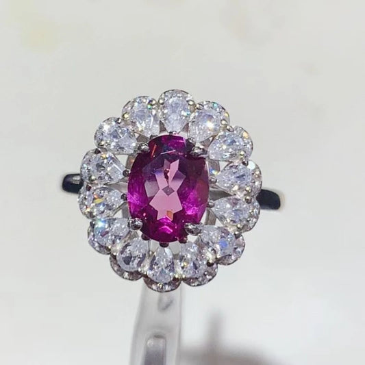 Sparkling 925 Silver Gemstone Ring 6mm*8mm 1ct Natural Garnet Ring with Certificate Genuine Pyrope Garnet Jewelry