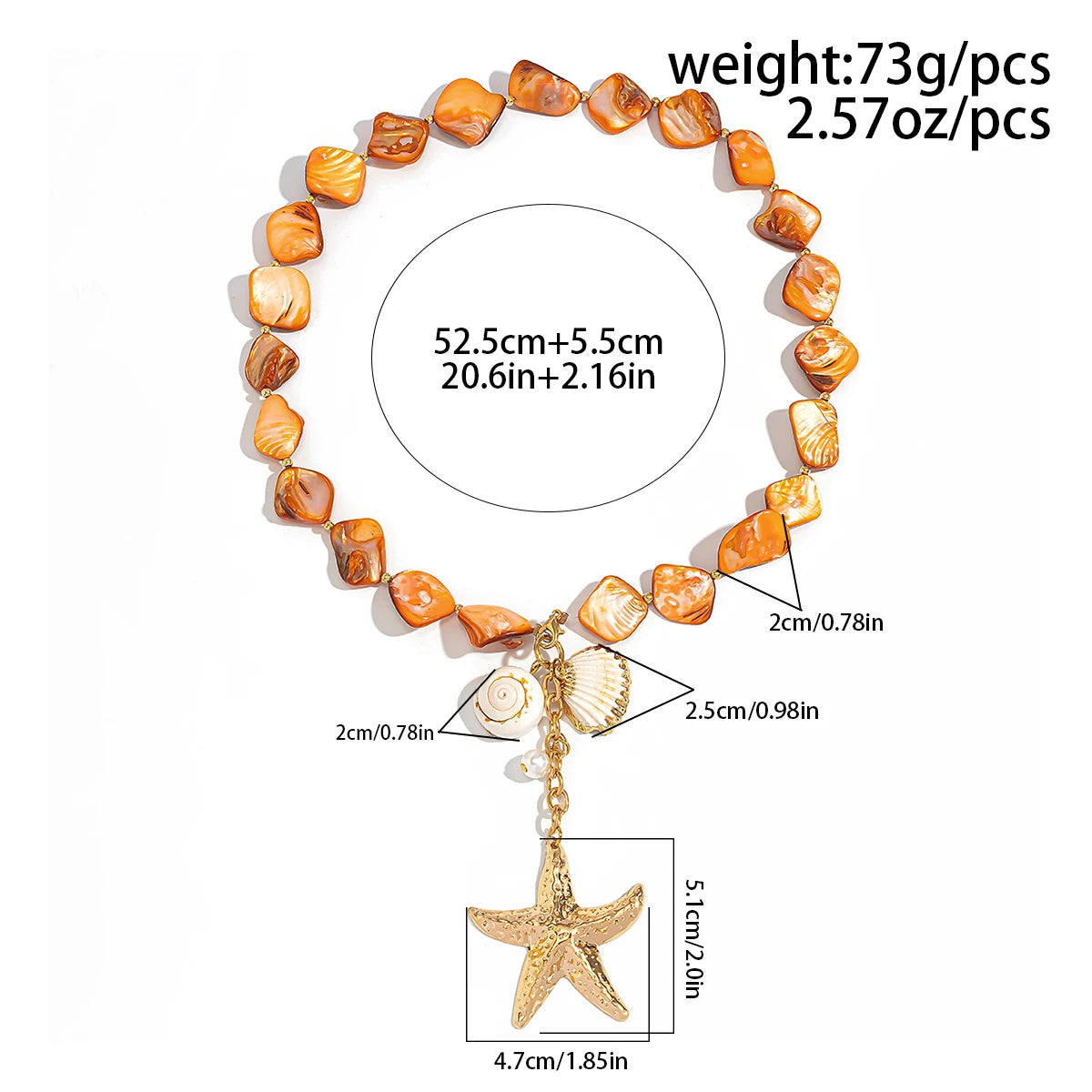 Lacteo Bohemia Orange Geometric Stone Chain Necklace Elegant For Women Gold Color Chunky Thick Star Pendant Ocean Beach Jewelry