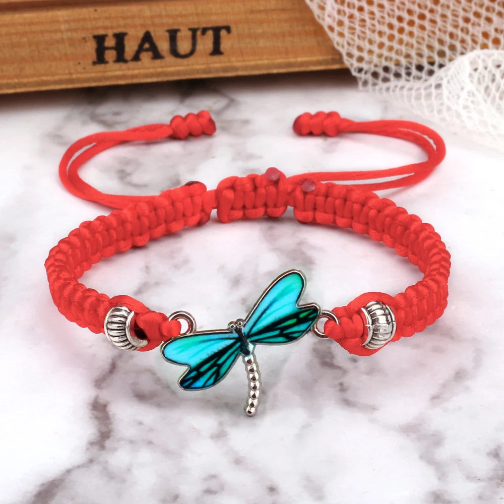 Bohemia Hand Weave Bracelets For Women Men Blue Dragonfly Pendant Bracelets Friendship Couples Bangles Female Boho Jewelry Gifts