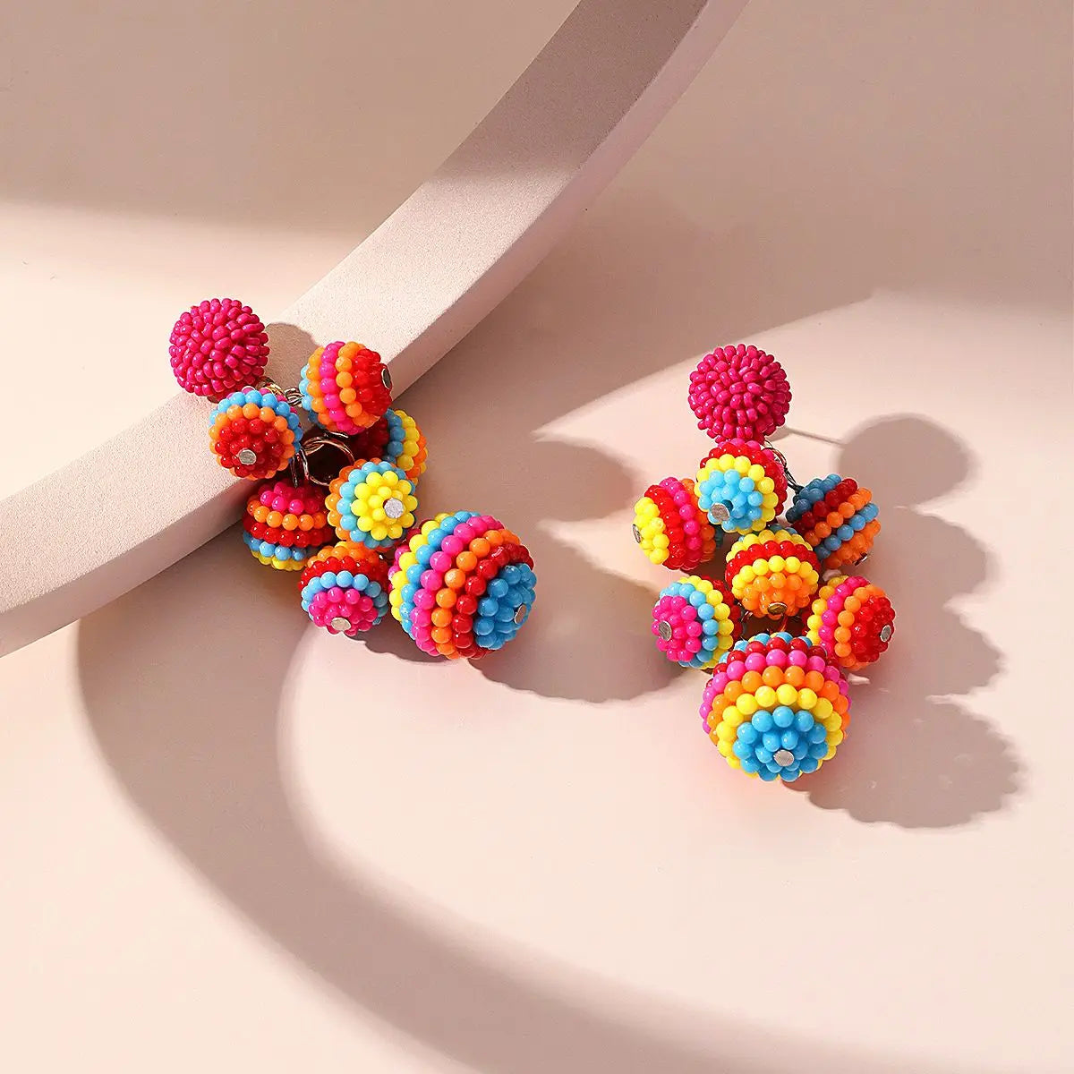 European and American New Women's Colorful Grape Long Earrings with a Design Sense, Handmade and Popular Jewelry, Holiday Gifts
