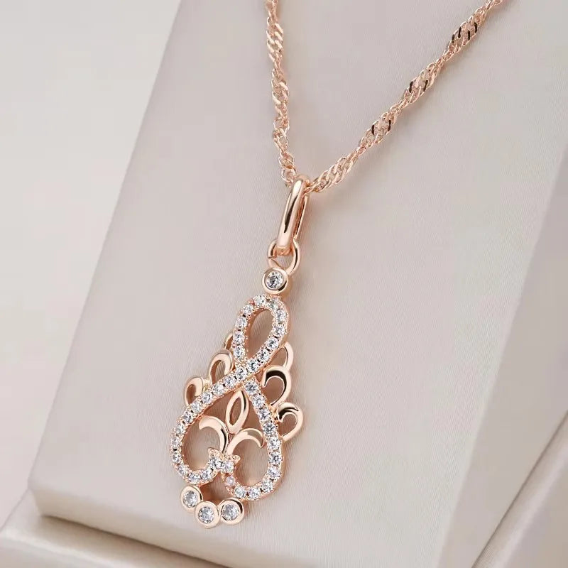 New Trend Crystal Flower Pendant Necklace Women Cubic Zirconia Rose Golden Ethnic Bride Necklace Fashion Vintage Jewelry Gifts