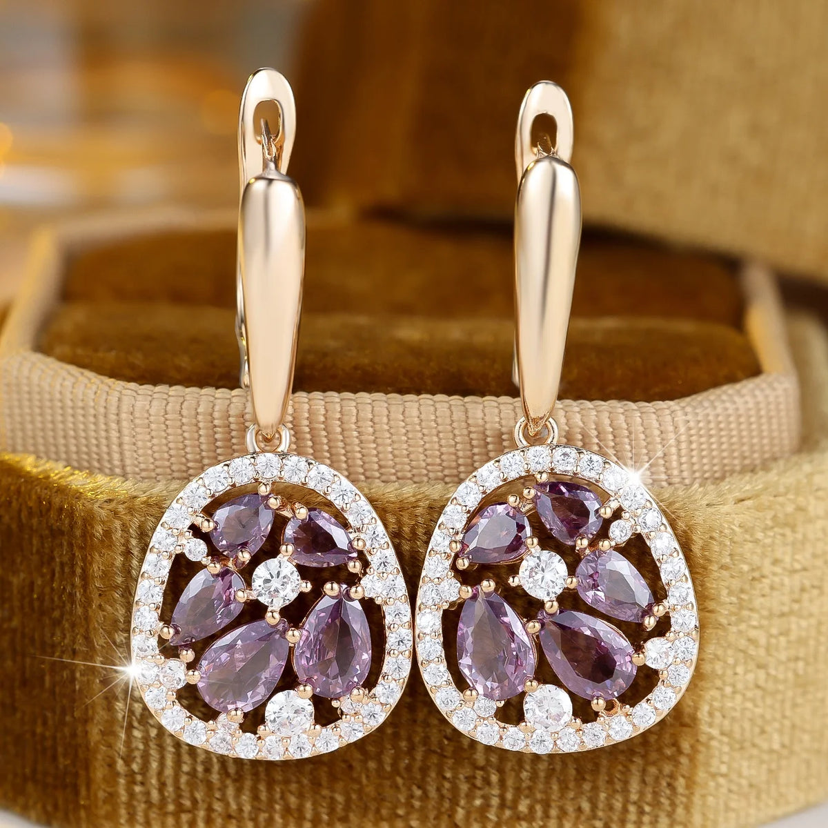 Charm Cute Female Small Waterdrop Purple Zircon Stone Fashion Drop Dangle Earrings Unique Gold Color Wedding Jewelry For Women