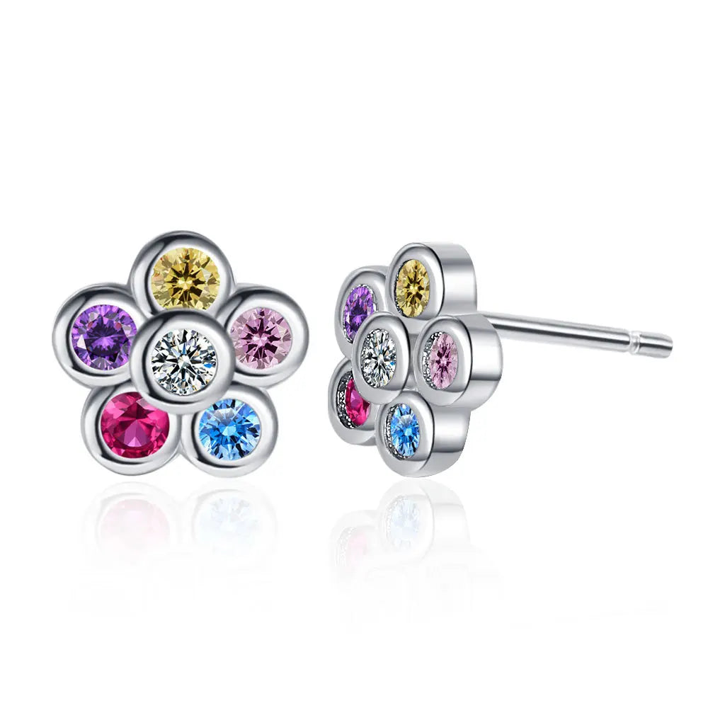925 Sterling Silver Rainbow Zircon Piercing Stud Earrings For Women Wedding Elegant Luxury Designer Jewelry Wholesale Jewellery