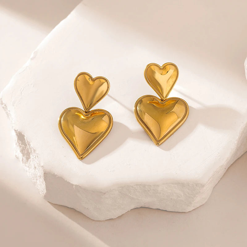 EILIECK 316L Stainless Steel Butterfly Heart Drop Earrings For Women Fashion New Ear Stud Gold-Plated Waterproof Jewelry Gift