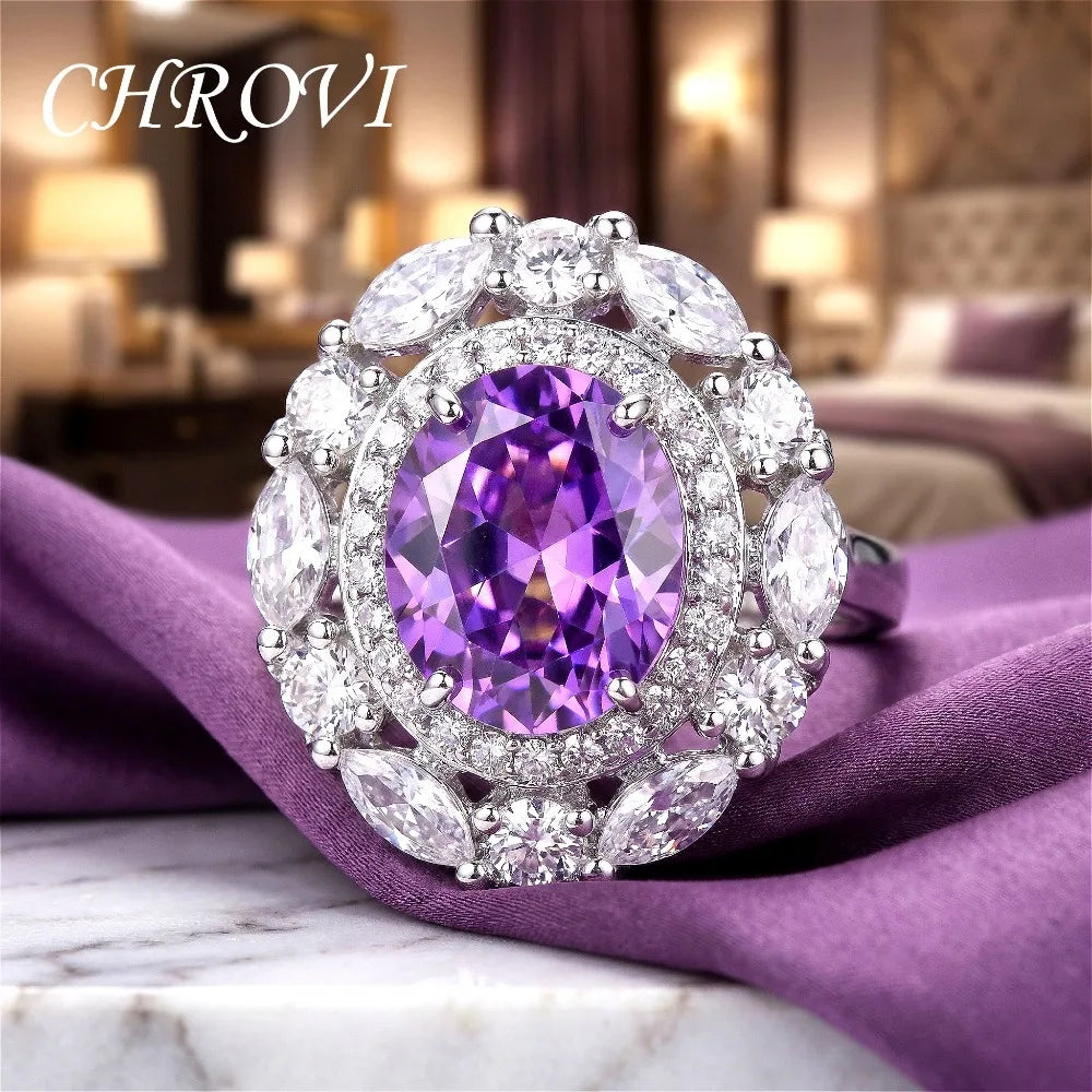 Fashionable Light Luxury 925 Sterling Silver Adjustable Gemstone Full Diamond Open Ring for Women, Versatile Millennial Style