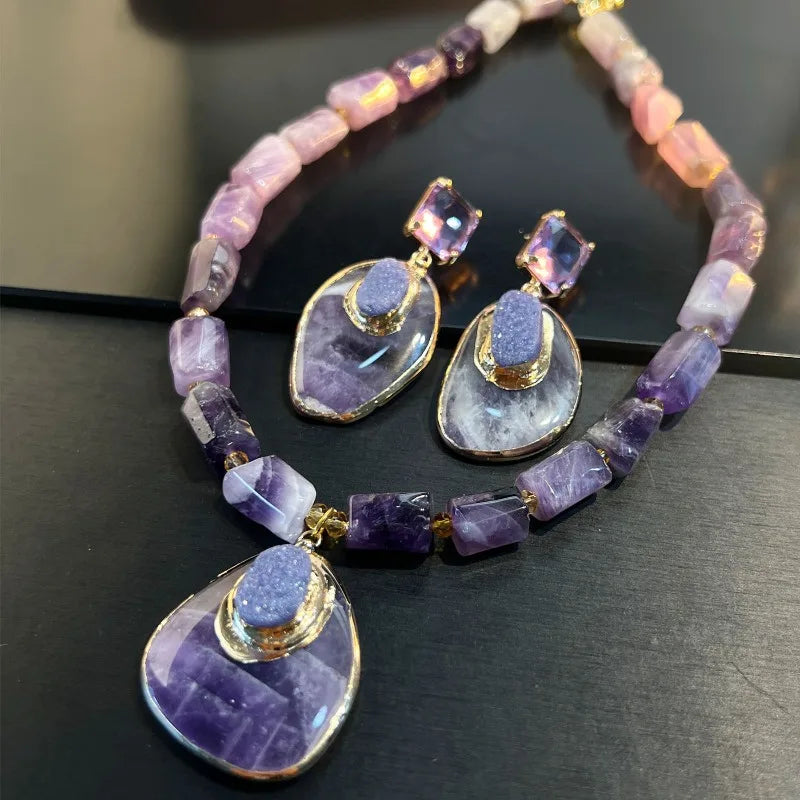 NISHIZAWA Amethyst Earrings for Women Palace Style Irregular Geometric Jewelry Fashion Vintage Elegant Aretes De Mujer