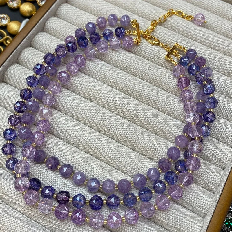 Multi Layer Natural Amethyst Beaded Necklaces Women Vintage Purple Crystal Chokers Elegant Jewelry Wedding Party Accessories