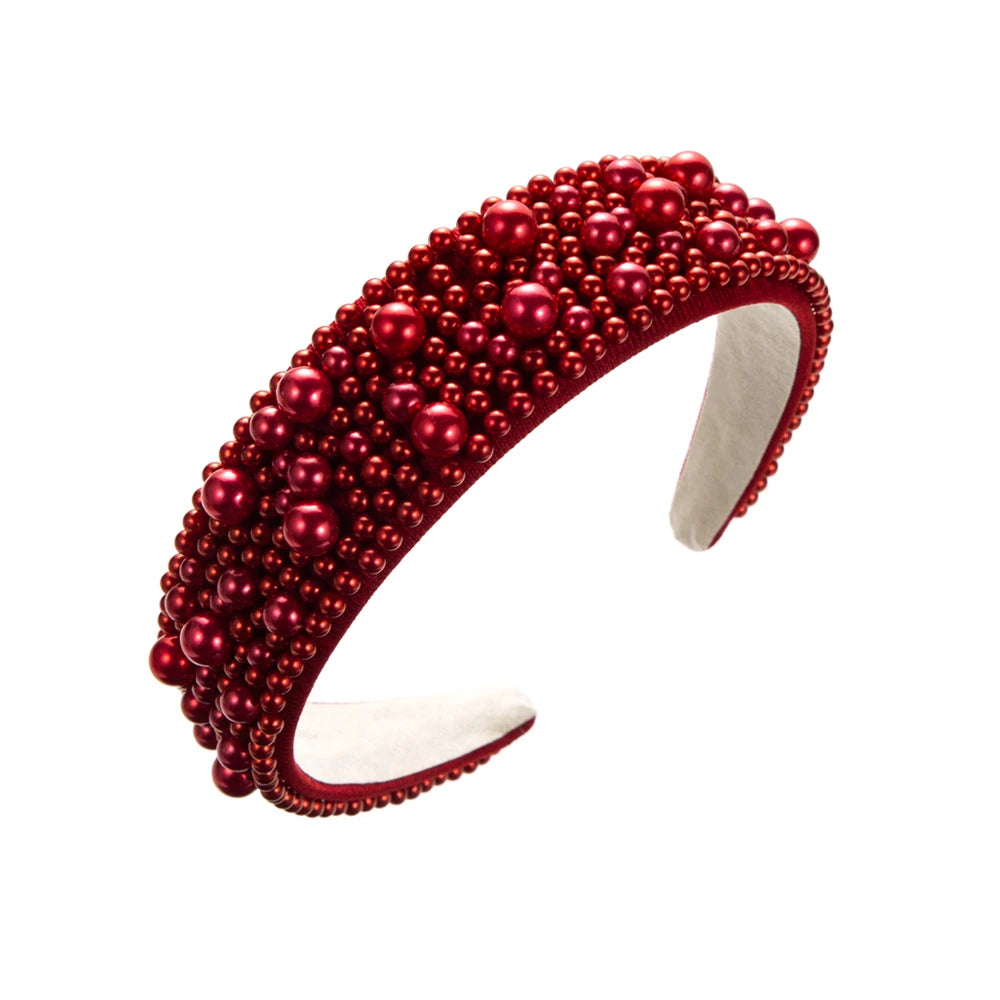 Temperament Handmade Korean Headband Pearl Wide Edge High end Fashion Versatile Hair Band