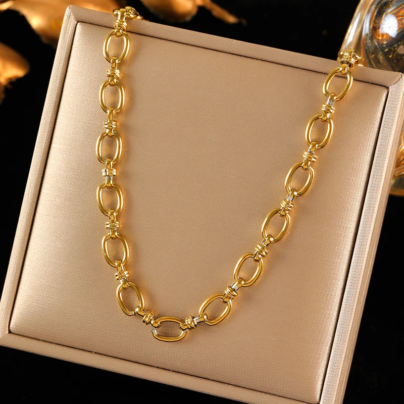 EILIECK 316L Stainless Steel Gold Color Chain Statement Necklace Bracelet For Women Charm Simple Jewelry Bijoux Jewelry Set Gift