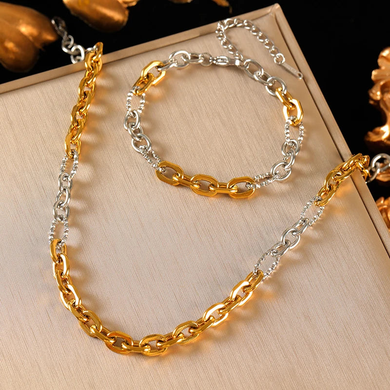 EILIECK 316L Stainless Steel Silver Color High Quality Metal Chain Necklace Bracelet Set Waterproof Popular Casual Jewelry Women