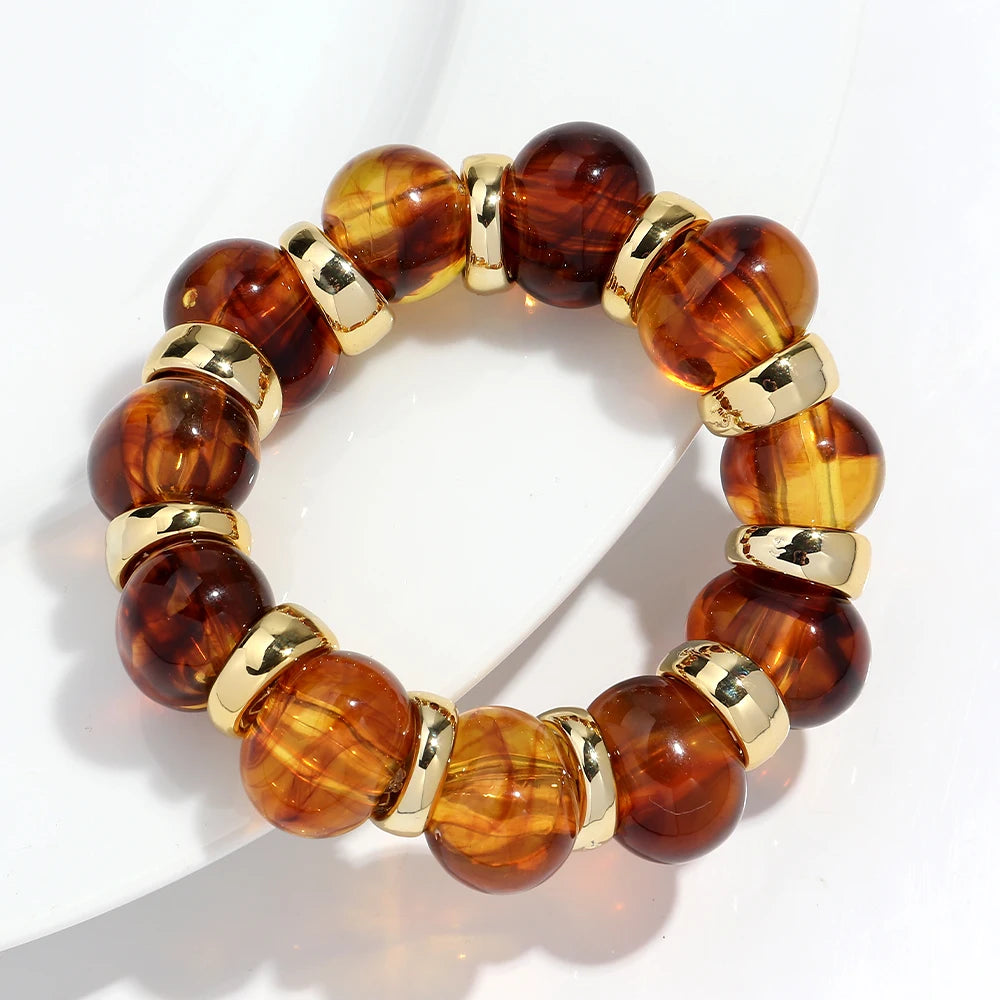 Trendy Acrylic Irregular Round Beads Elastic Bracelets Bangle Bohemian Big Resin Geometric CCB Beaded Bracelet Jewelry for Women