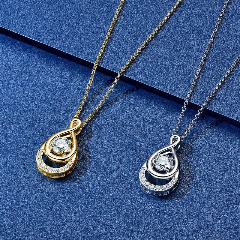 OXTAO 1CT 6.5MM Moissanite Infinity Pendant Necklace Certificated for Women 925 Sterling Silver Chain Necklace Christmas Jewelry