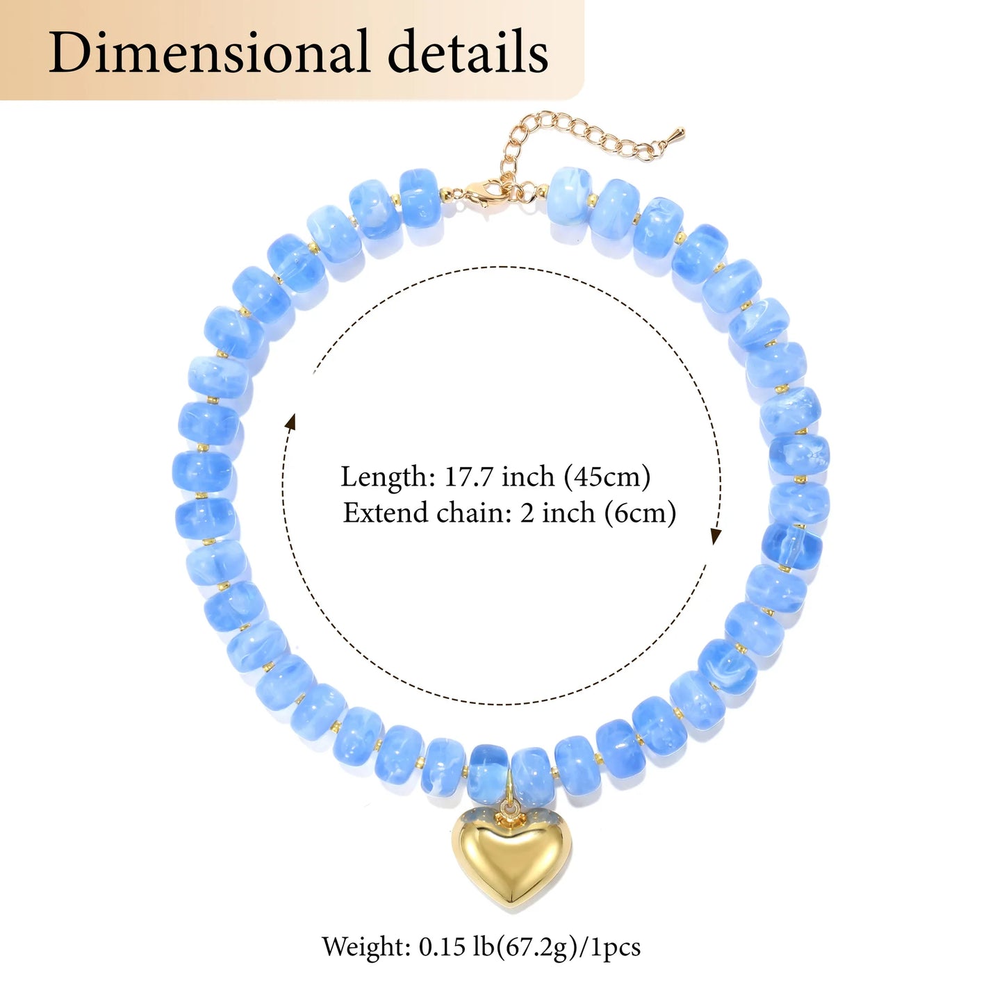 Fashion Colorful Acrylic Geometric Round Beads Heart Pendant Necklace Boho Love Heart Beaded Choker Necklaces Women Jewelry Gift