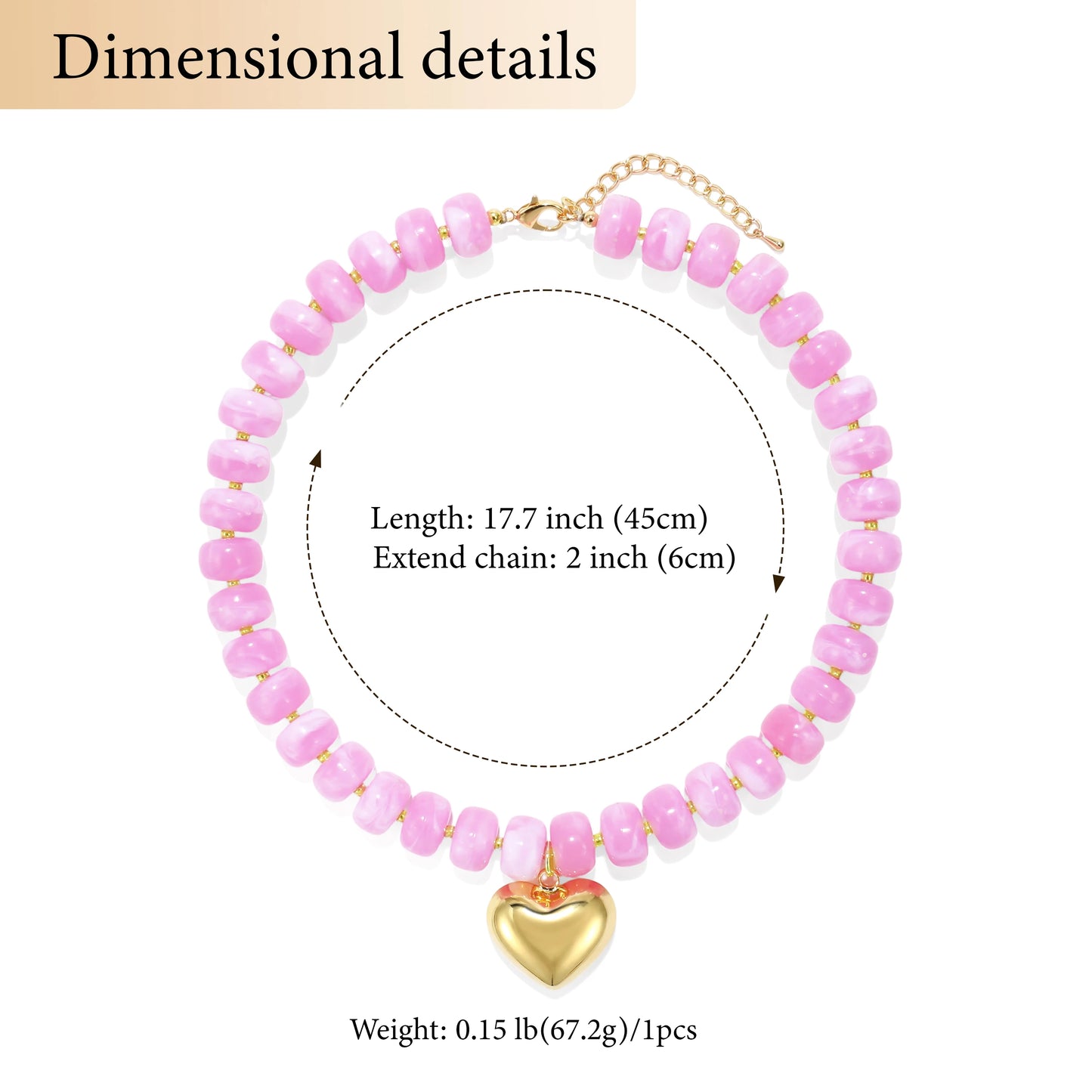 Badu Bohemia Colorful Acrylic Beaded Choker Necklace for  Women 14K Gold Plated Heart Pendant Summer Aesthetic Y2K Jewelry Gift