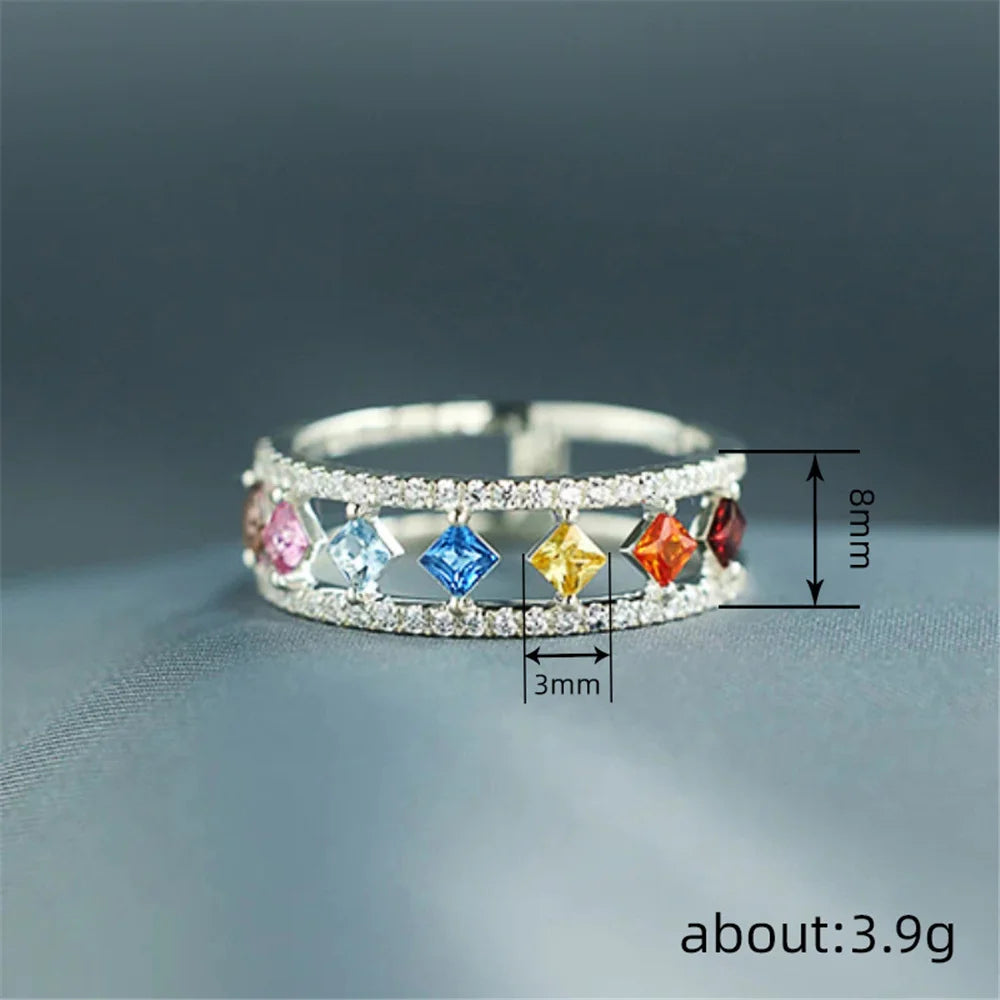 Cute Female Rainbow Zircon Stone Silver Color Wedding Jewelry Promise Love Engagement Rings For Women