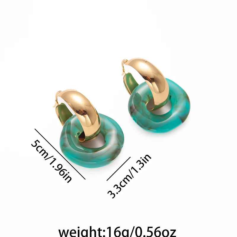 ANENJERY 316L Stainless Steel Colorful Resin Circular Hoop Earrings For Women Fashion Y2K Exaggerated Jewelry Gifts Wholesale