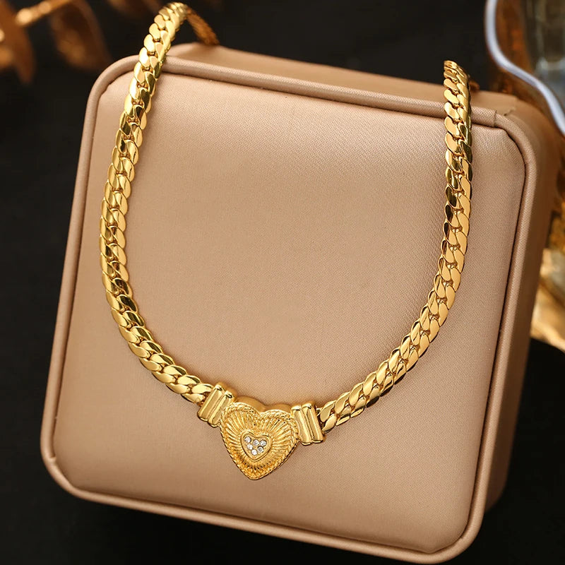 EILIECK 316L Stainless Steel Heart Chokers Necklace For Women New Fashion Collar Neck Chain Waterproof Gold Color Jewelry Gift
