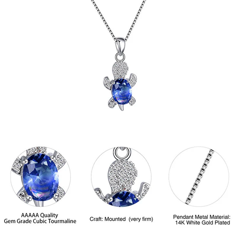 Multicolor Rhinestones Turtle Necklace Earrings sets for Women 14k Platinum Plated 3 Pcs Jewelry Set Female Party Wedding Gifts