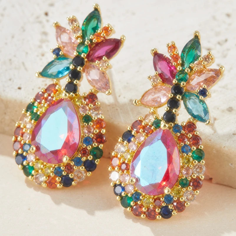 1pair Women's Bohemian Style Pineapple Shaped Colorful Glass Earrings Unique Design Elegant Daily Fashion Jewelry for Parties