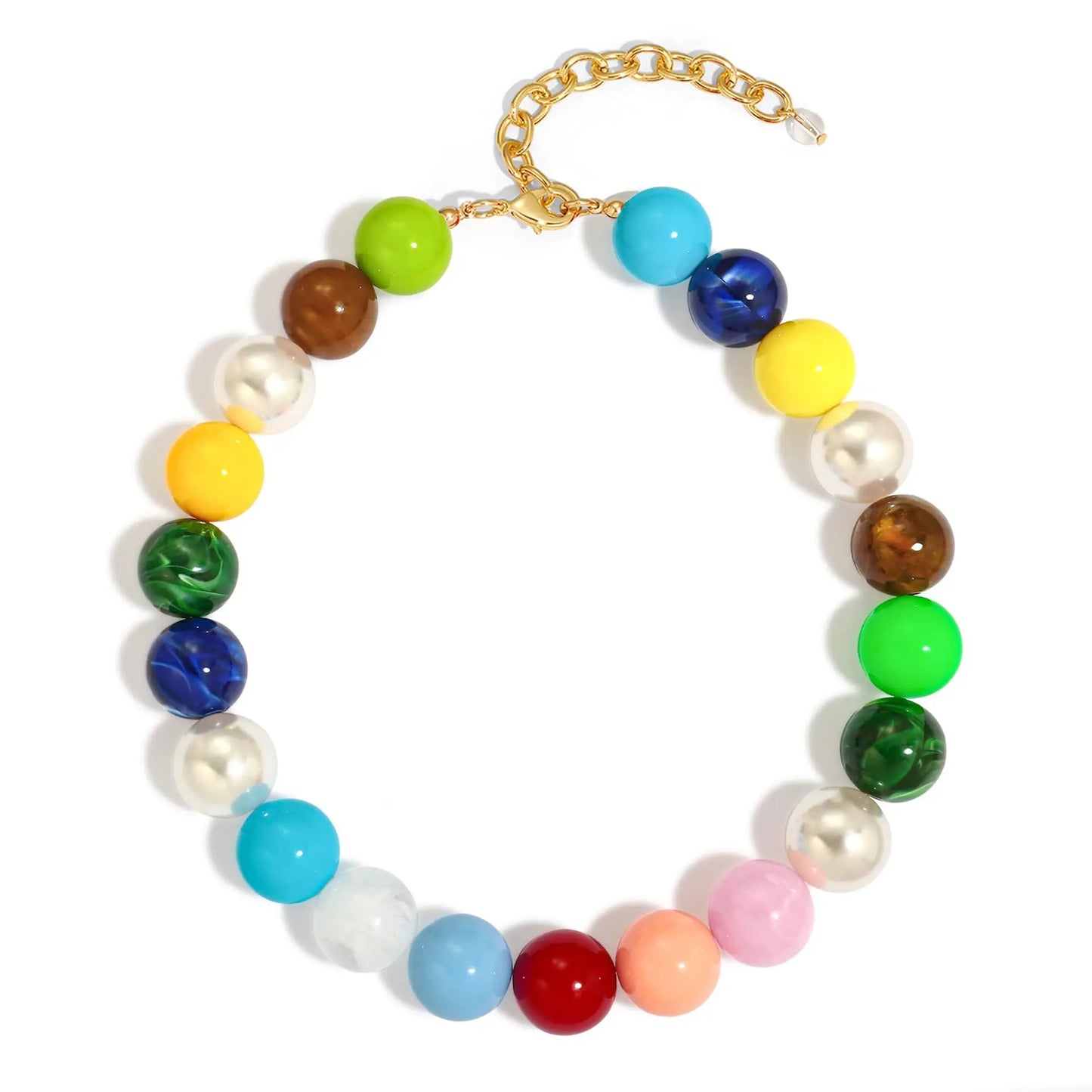 Double Color Round Beads Resin Necklace for Women Bohemian Style Waterproof Statement Choker Collar Necklaces Fashion Jewelry