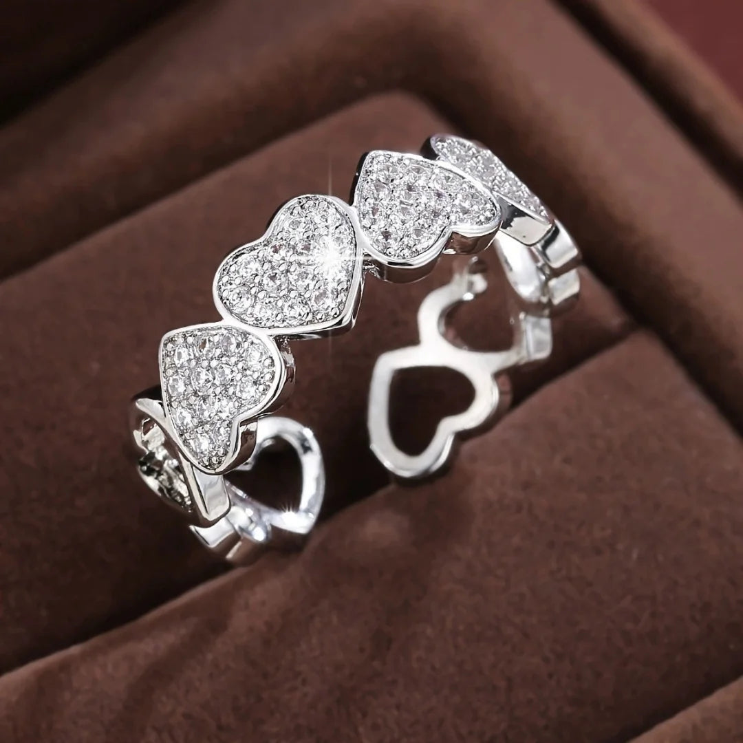 Cute Female Gold Color Heart Wedding Rings Promise Open Adjustable Engagement Jewelry For Women