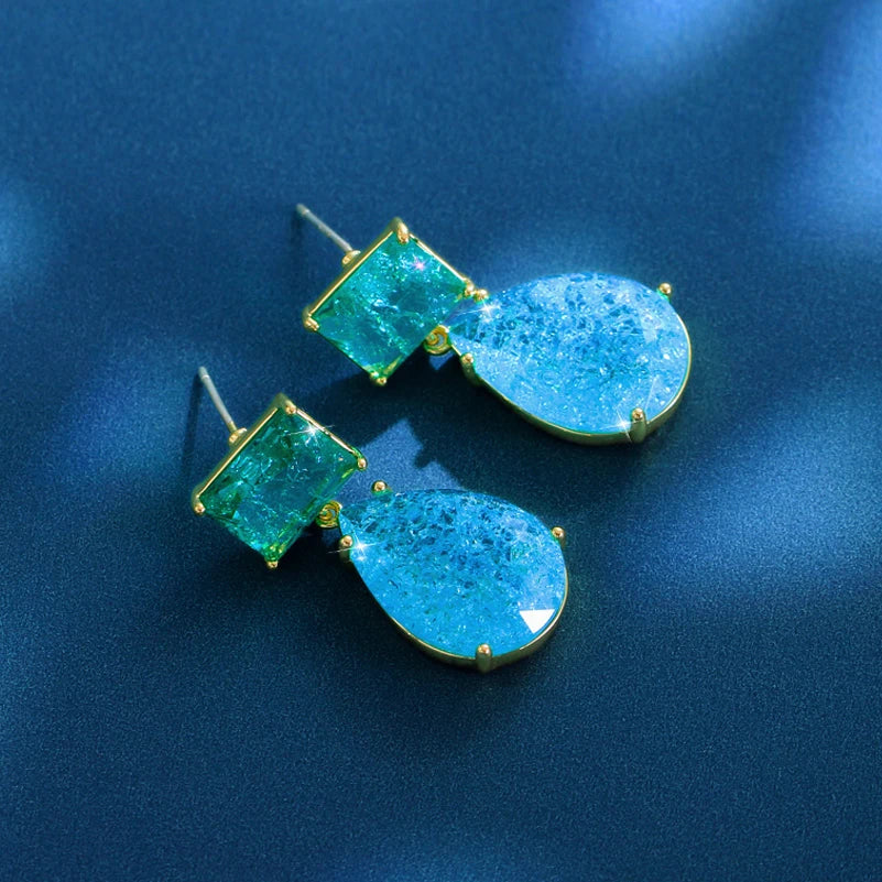 ThreeGraces Unique Green Blue Zirconia Elegant Ice Crack Water Droplet Earrings for Women Fashion Daily Party Jewelry E2007