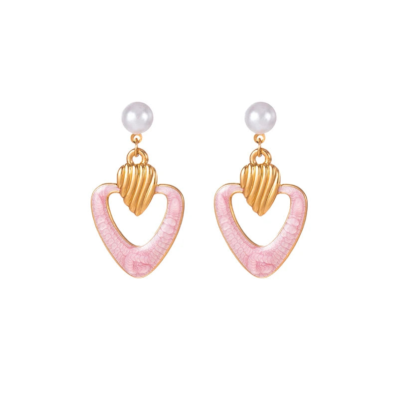 ANENJERY 316L Stainless Steel Hollow Heart Imitation Pearls Stud Earrings For Women Luxury Niche Temperament Simple Jewelry Gift