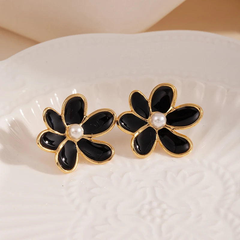 ANENJERY 316L Stainless Steel Colorful Enamel Flower Butterfly Earrings For Women French Delicate Elegant Jewelry Birthday Gifts