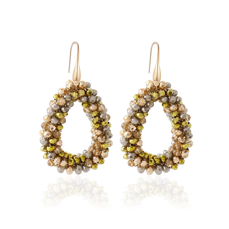 Badu Colorful Beaded Dangle Earrings for Women Boho Handmade Crystal Faceted Beads Teardrop Earrings Statement Fashion Jewelry