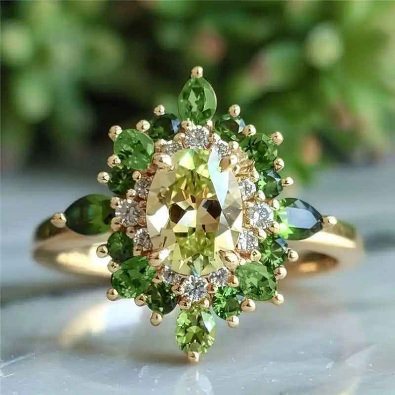 Elegant Newly Colorful Green Cubic Zirconia Rings for Women Special-interested Wedding Party Gorgeous Accessories Female Jewelry