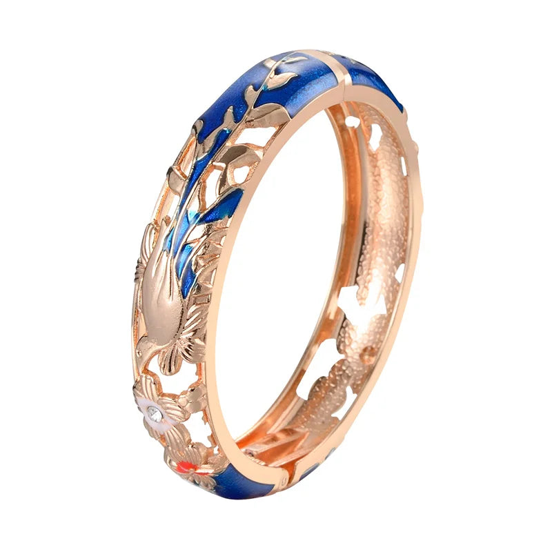 Hollow Bangles For Women Bracelets On Hand Bird Cloisonne Enamel Jewelry Women's Hand Bracelet Female Bangle Gifts For Wife Girl