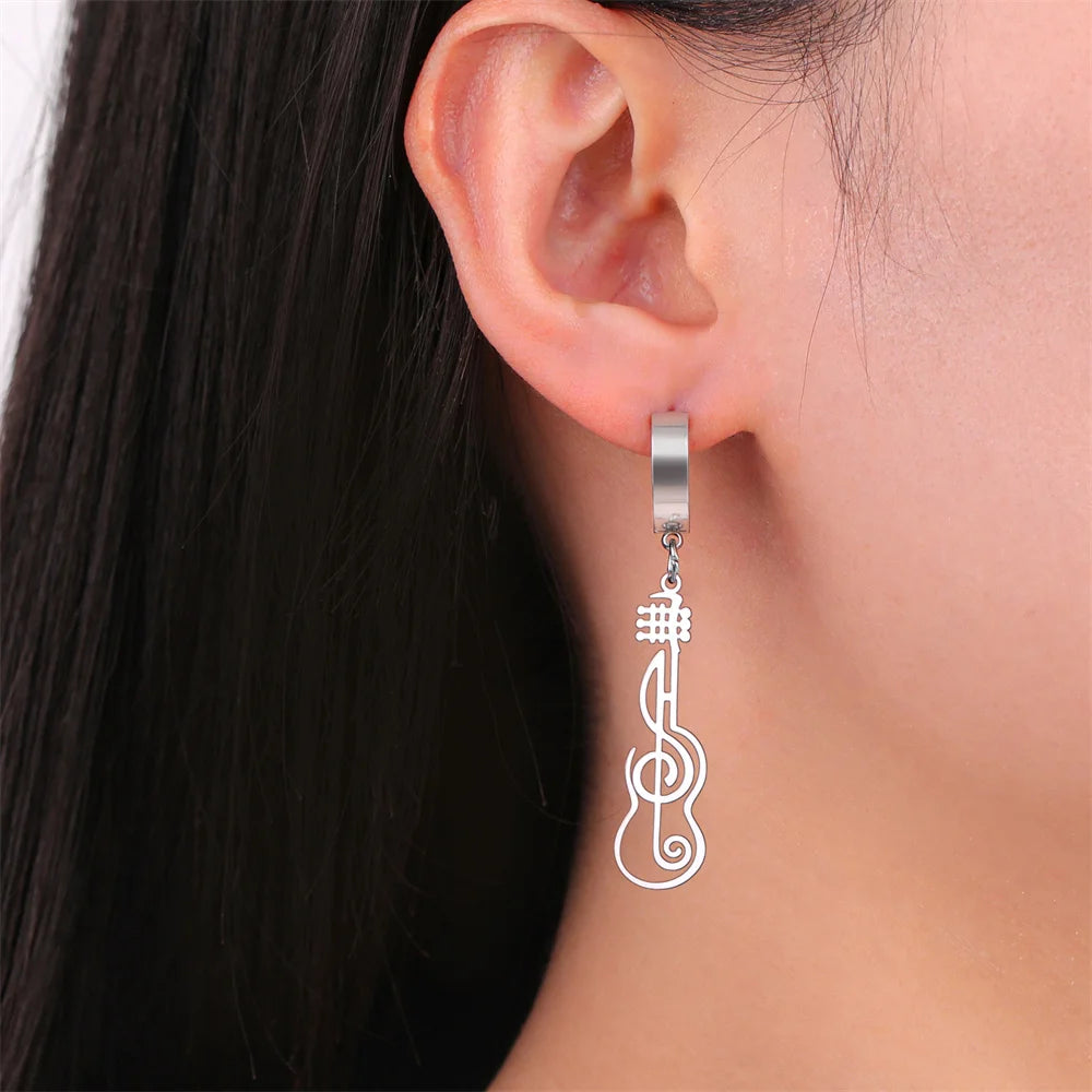 My Shape Music Note Drop Earrings for Women Men Gifts Stainless Steel Classic Musical Violin Dangle Earring Jewelry Musican Gift