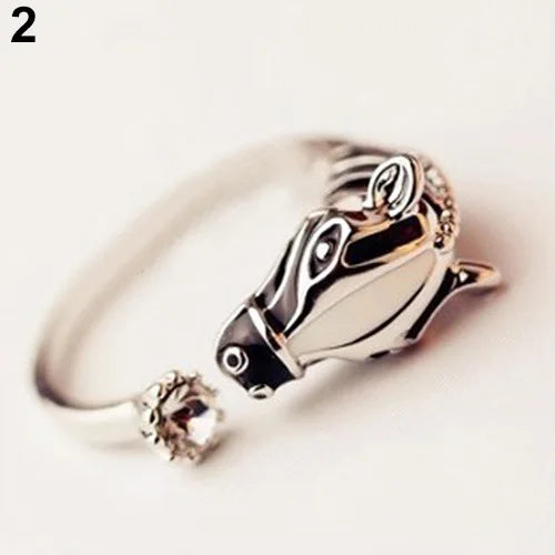 Cute Female Horse Open Gold Color Wedding Animal Rings Promise Adjustable Engagement Jewelry For Women