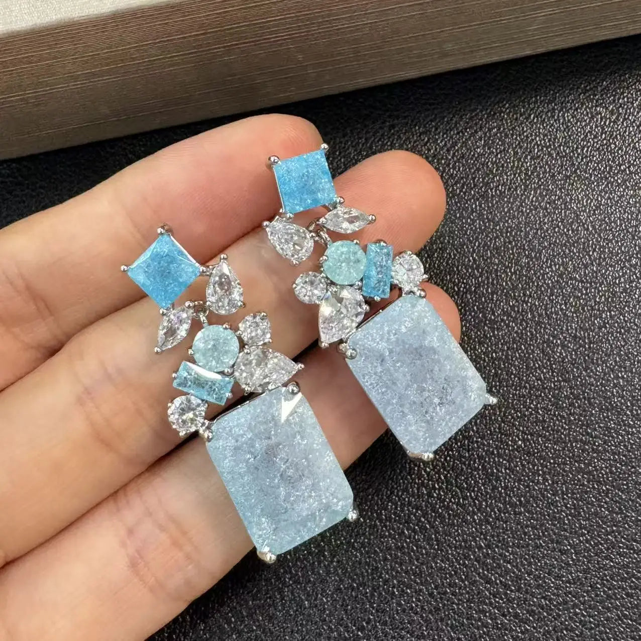 S925 Sterling Silver Colorful Ice Flower Zircon French Drop Earrings Geometric Fashion Jewelry for Women Girls Daily Wear Gift