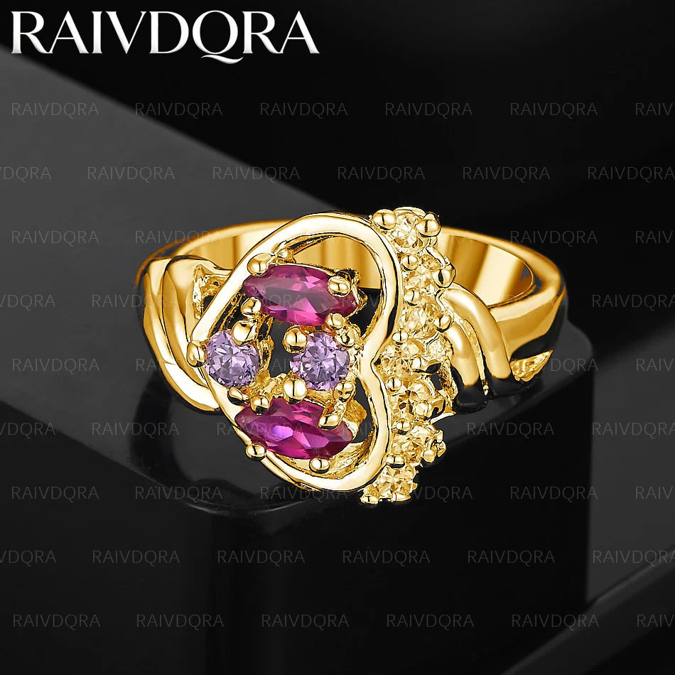18K Gold Plated 8 Size Color Zircons Heart Rings For Women And Men Simple Couple Rings Lover'S Gift Jewelry