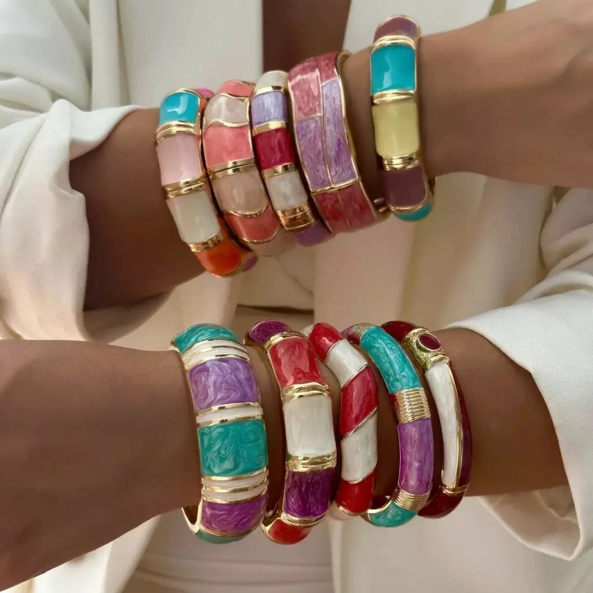 KMVEXO 10 Style Bohemian Colorful Enamel Open Cuff Bracelet For Women Irregular Geometric Metal Bangles Party Jewelry Gift