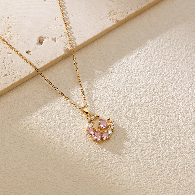 EILIECK 316L Stainless Steel Luxury Bling Zircon Moon Heart Pendant Necklace For Women 18K PVD Plated Neck Chain Jewelry Gift