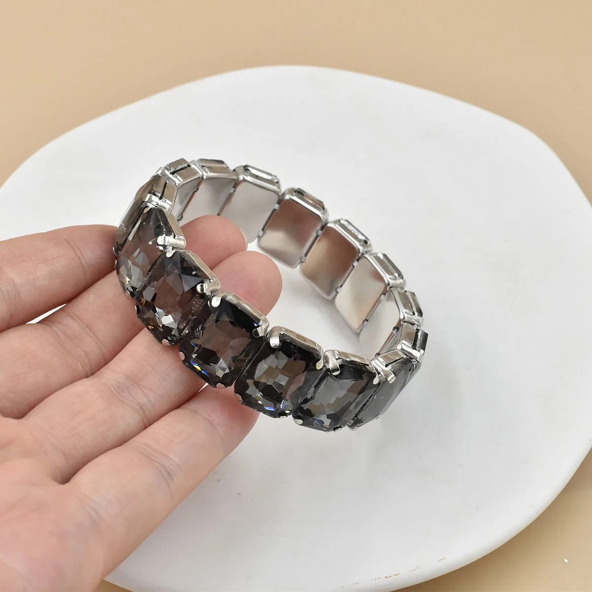 2026 New fashion Jewelry crystal Women charm bracelet colorful Geometric square elastic thread white Elliptical glass bracelet